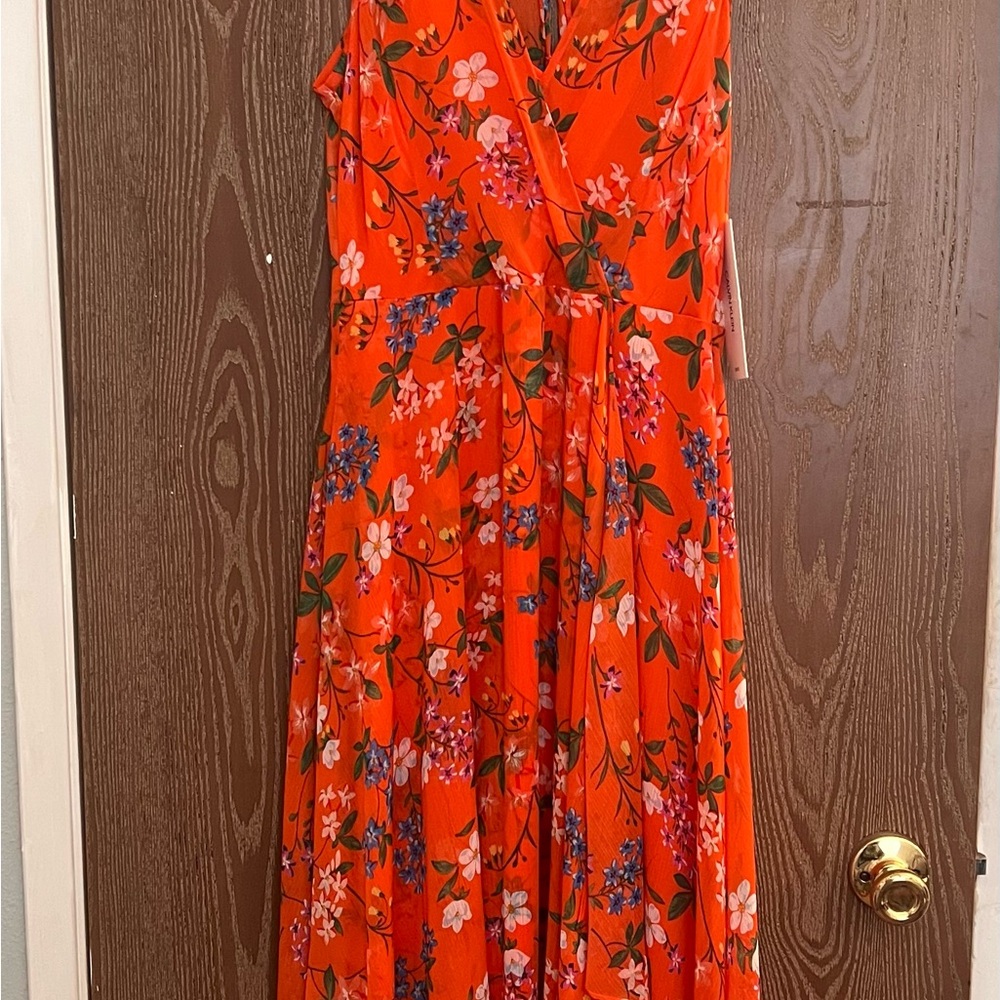 Calvin Klein Orange Sleeveless Wrap Maxi Dress